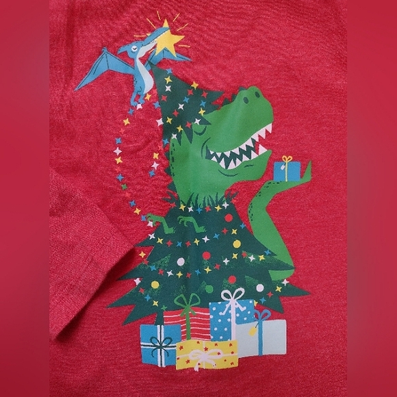 Cat & Jack Fun Red Dinosaur Christmas T-Shirt 18 Months - Picture 2 of 4